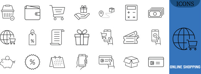 Online shopping e-commerce icons. shopping cart icon set, wallet icon set, credit card icon set © Rohan