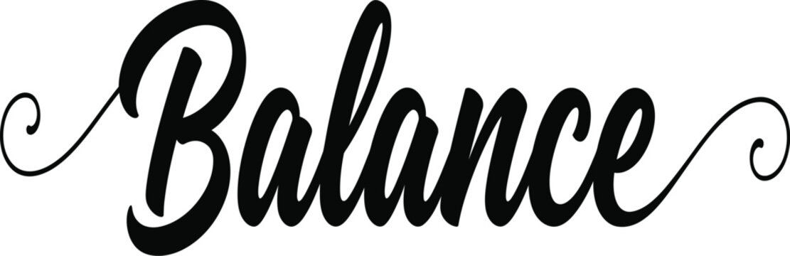 Balance Capital B Cursive Script Lettering with Curl Tails Black Typography Vector Isolated on Transparent Background