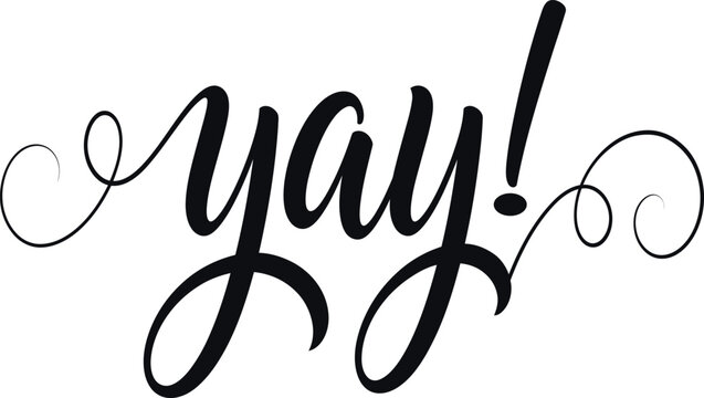 Yay Hand Lettering Calligraphy Text with Decorative Swirl Flourish Black Typography Vector Isolated on Transparent Background