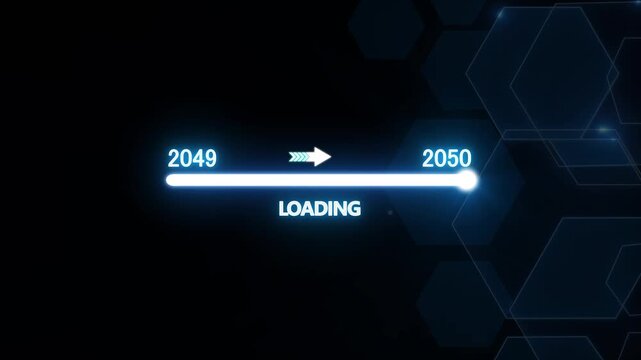 Futuristic new year countdown loading bar 2049 to 2050 digital animation progress bar