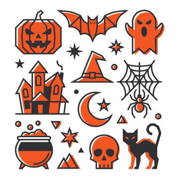 Minimalist halloween icons collection featuring spooky symbols and festive seasonal decorative elements