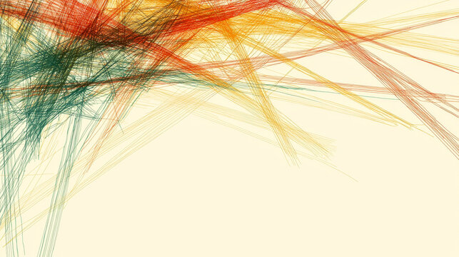 Abstract intersecting line art geometric pattern orange yellow green beige background modern digital artwork dynamic energetic minimalist creative design