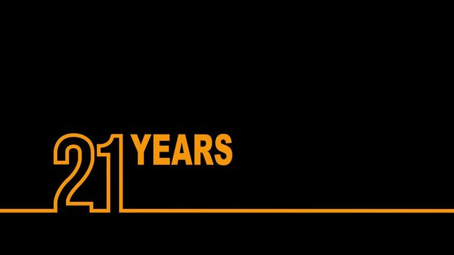 21 years anniversary or birthday isolated on black background. Linear outline graphics. 21 year celebration and congratulation design element. Can be used for printing materials, covers, reports.