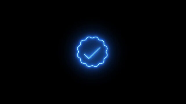 glowing neon verified and Approved icon isolated on black background. Checkmark verified badge. verification check mark for social media account profile authentication. 4k video animation.
