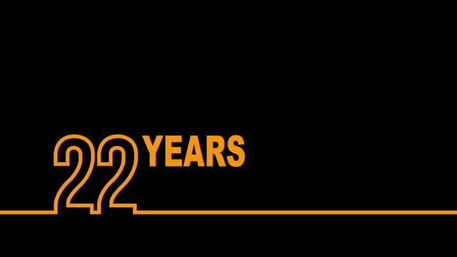 22 years anniversary or birthday isolated on black background. Linear outline graphics. 22 year celebration and congratulation design element. Can be used for printing materials, covers, reports.
