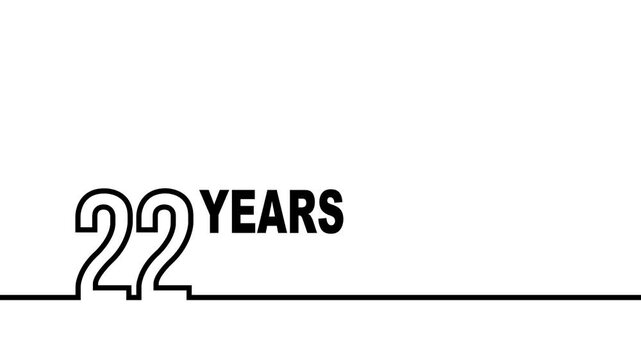 22 years anniversary or birthday isolated on white background. Linear outline graphics. 22 year celebration and congratulation design element. Can be used for printing materials, covers, reports.