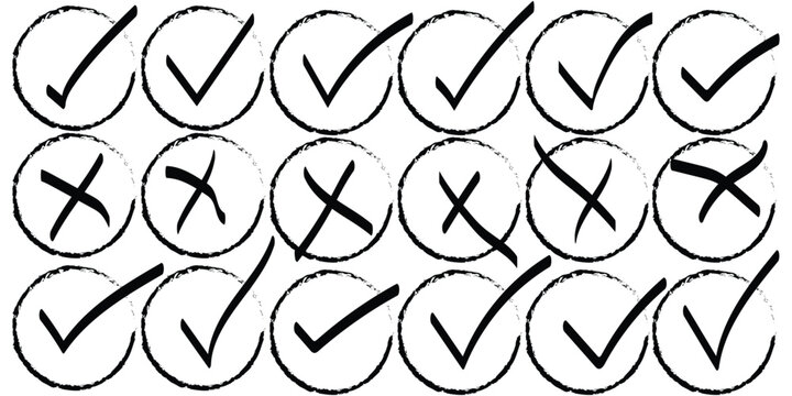 Cross box x check mark checkbox v list vector draw hand drawn sketch doodle brush marker checklist symbol wrong right circle
