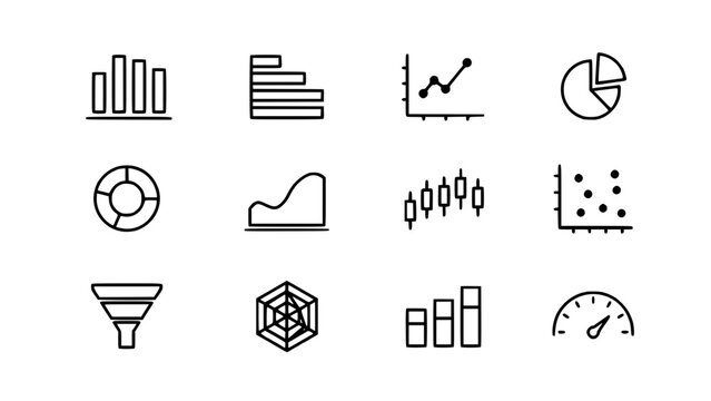 Charts and Graphs Including Bar Charts, Pie Charts, Line Graphs, Scatter Plots, and More Featuring Data, Visualization