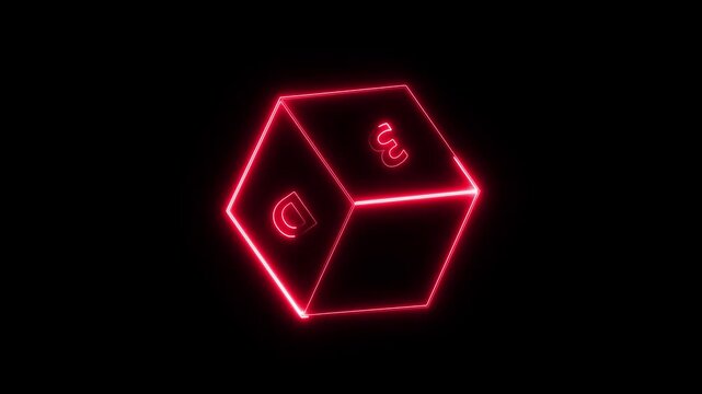 Neon educational cartoon box 3,D icon . Abstract background, blank neon chat box isolated on black background. 