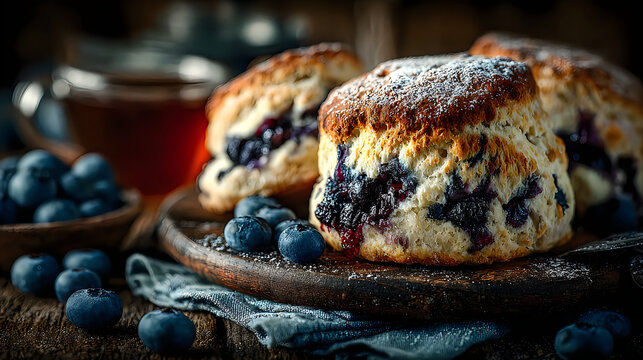 Fresh blueberry scone golden bakery pastry delicious dessert photography Images