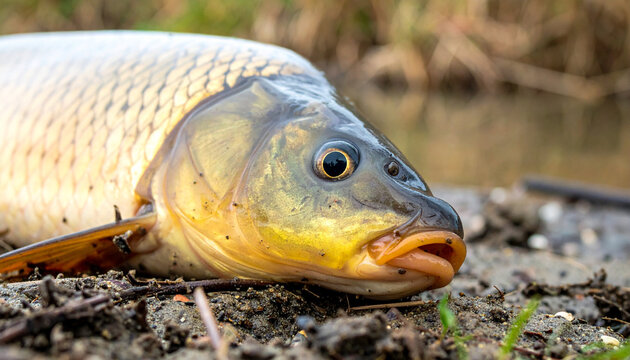 Freshly caught common carp lyi close-up