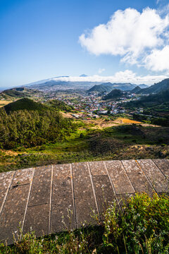 Panoramic view of Tenerife island with Mount Teide volcano in the distance