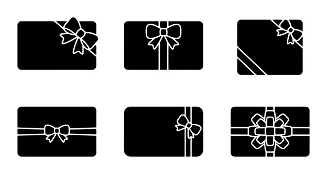 70 Gift Card Icons Set, Black and White Vector Graphics, Ribbon Bow Designs for Promotions and Marketing 100