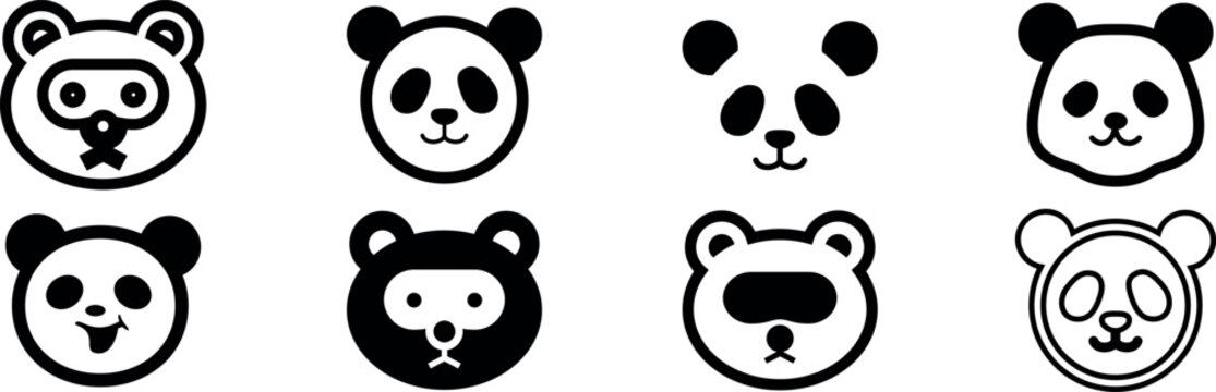 Panda Bear Face Icons Cute Animal Collection