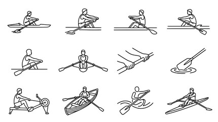 Rowing Sports Icons: Single Scull, Double Scull, Pair, Quad, Indoor Rower © excange