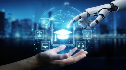 Fototapeta premium Personalizing content and improving interactive education experiences in virtual classrooms through AI assists in online learning.