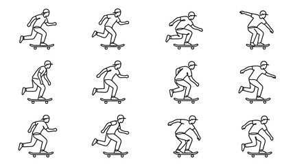 Skateboarder Motion Sequence: Outline Animation Frames of a Person Riding a Skateboard © excange