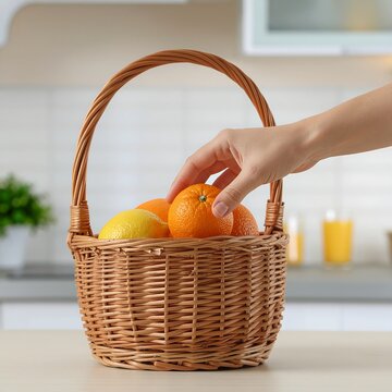 Basket with fresh carrots and onion on table.