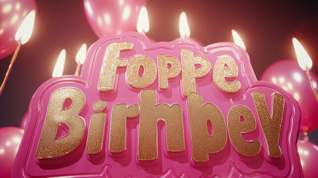 Pink balloon gold glitter letter birthday sign candle festive celebration party cheerful decorative shiny joyful fun vibrant playful event happy glossy illuminated bright colorful