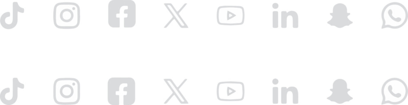 Minimal-Social Media Platform Icons Banner With Modern Grey Communication App Symbols On White Background