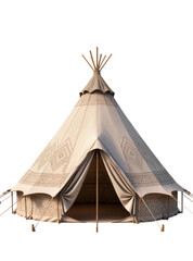 Isolated camping teepee tent with a traditional design, decorative patterns, and open entrance © Gabriel