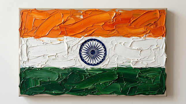 Oil painting of the national flag of india on canvas isolated on transparent background