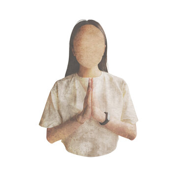Pretty Girl Meditation Portrait Watercolor PNG Clipart