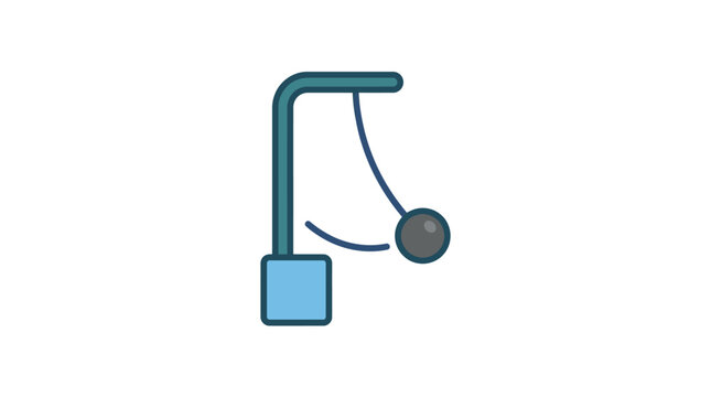 A simple flat vector illustration of a swinging pendulum on a stand.