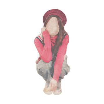 Cute Fashion Woman Watercolor Portrait Clipart Transparent PNG