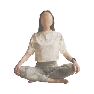 Elegant Woman Meditation Watercolor Clipart Isolated PNG