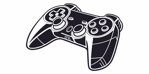 Black silhouette of gaming controller with d-pad buttons, minimalist gamepad © zon