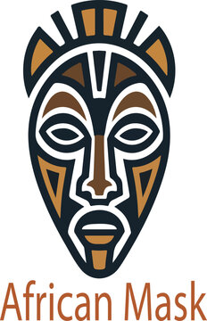 African trabal mask logo icon vector white background .