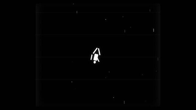 Minimalist white figure tumbling in a black void with stars