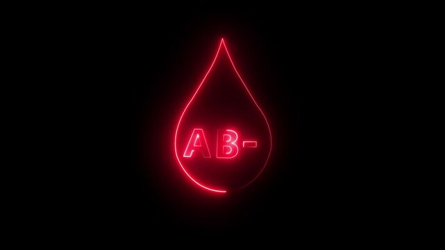  AB negative blood drop icon animation. 4k motion video. glowing neon AB negative Blood icon drop animation on black background.