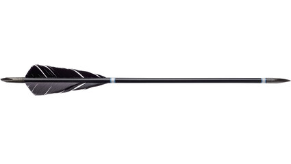 Isolated black feathered arrow with fletching and point for hunting and target shooting. © Gabriel