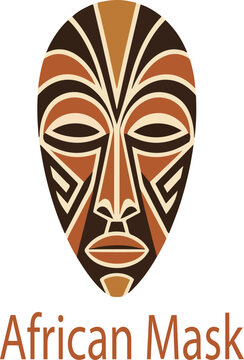 African trabal mask logo icon vector white background .