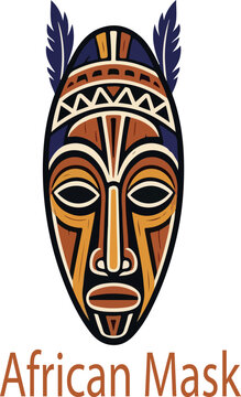 African trabal mask logo icon vector white background .