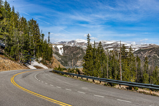 Bear tooth highway and mountain landscape with snow