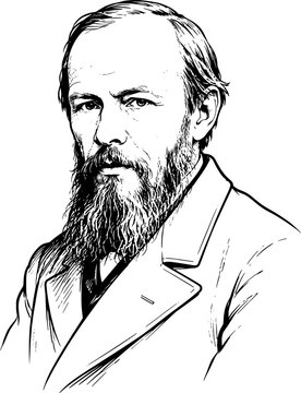 Fyodor Dostoevsky Hand-Drawn Ink Vector Portrait Illustration Isolated on Transparent Background
