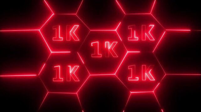 Glowing neon line 1k Ultra HD icon isolated on black background. 1k Followers Celebration text animation. 100k follower,1 K subscribers .