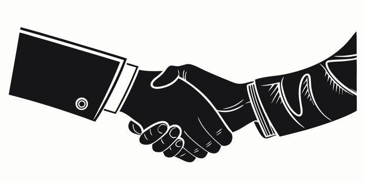 Black handshake silhouette on white background, business partnership concept black silhouette