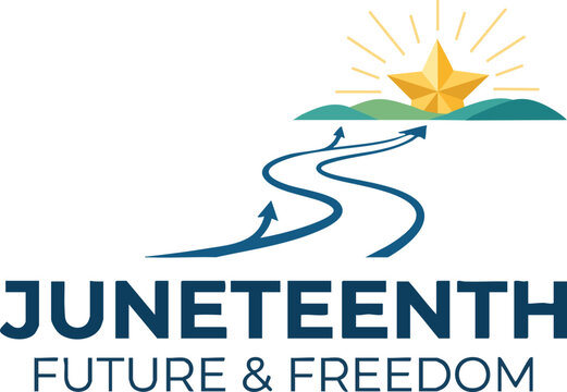 Juneteenth celebration logo future freedom with rising sun symbolism