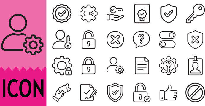Set of simple outline user management web icons for website.