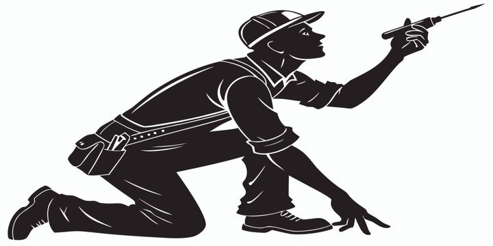 Electrician in black silhouette crouching while working on wires