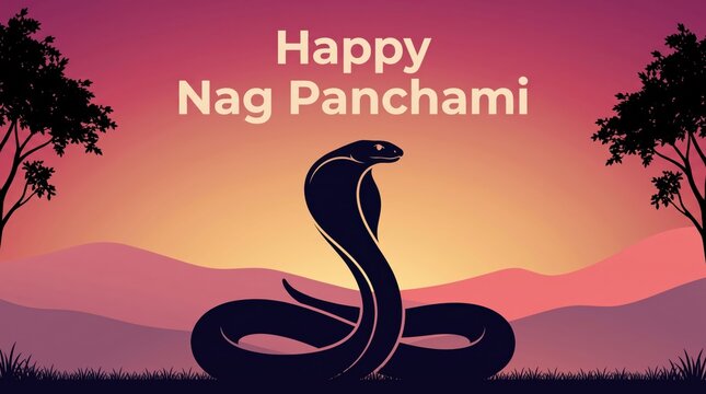 Nag Panchami Card Illustration with Cobra Snake.
