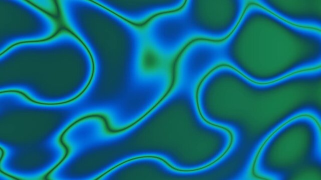 A seamless looping background displays abstract green and blue shapes with glowing edges.