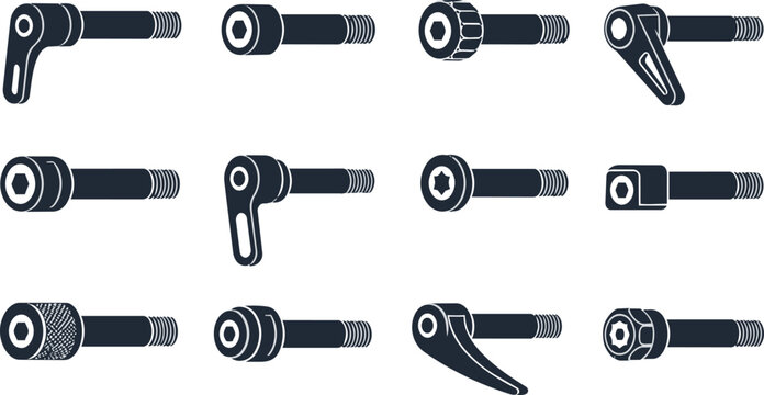 Bicycle Quick Release Thru Axle Bolts Vector Icons Collection