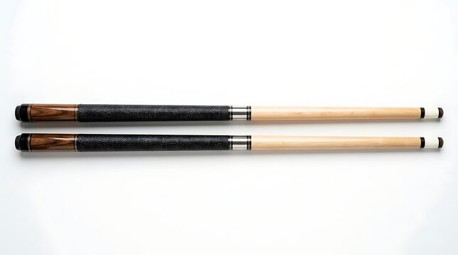 Two pool cues isolated for billiards practice sports equipment and games