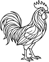 Standing rooster decorative line art illustration with livestock cockerel creature illustration © ROP