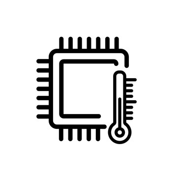 Chip processor temperature line vector icon